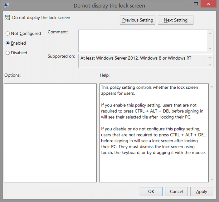 Supprimez l'écran de verrouillage de Windows 8.1 à l'aide du registre Step7