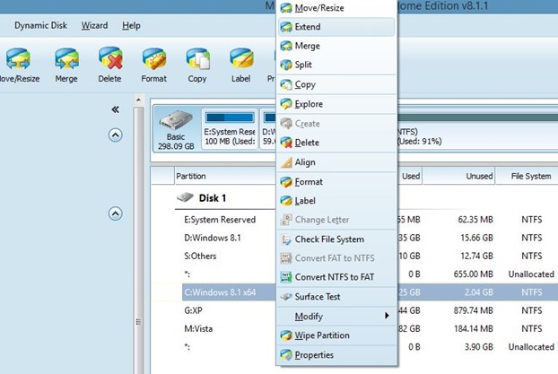 Étendre la partition système dans Windows 8.1, méthode 2, étape 3