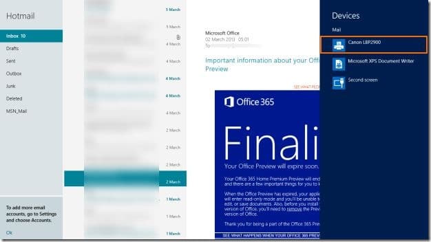 Scan Print dans Windows 8 Mail App Picture1