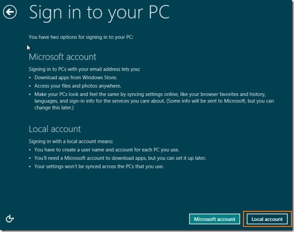 Créer un compte d'utilisateur sans adresse e-mail dans Windows 8 étape 1