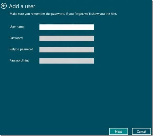 Créer un compte d'utilisateur dans Windows 8 Step3