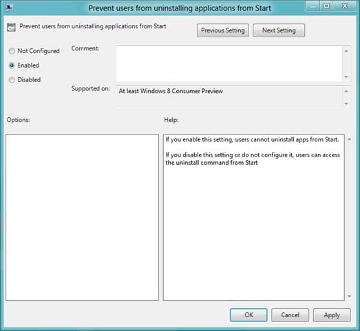 Empêcher les utilisateurs de désinstaller des applications dans Windows 8 Étape 2