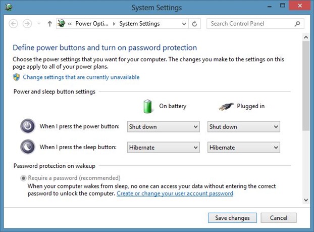 Modifier l'action du bouton d'alimentation dans Windows 8