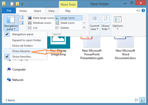 Afficher les bibliothèques dans l'Explorateur Windows 8.1 Étape 3