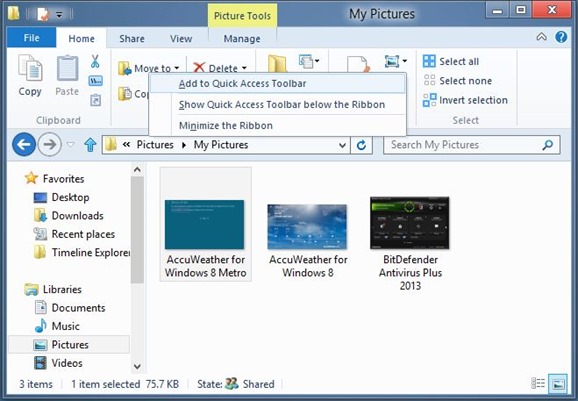 Ajouter des éléments à la barre d'outils d'accès rapide dans l'Explorateur Windows 8
