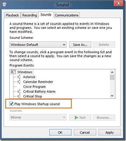 Activer le son de démarrage de Windows dans Windows 8 Étape 3