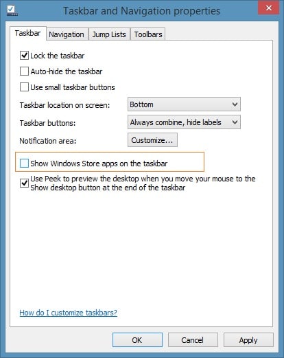 Arrêter d'afficher les applications du Windows Store dans l'image 2 de la barre des tâches