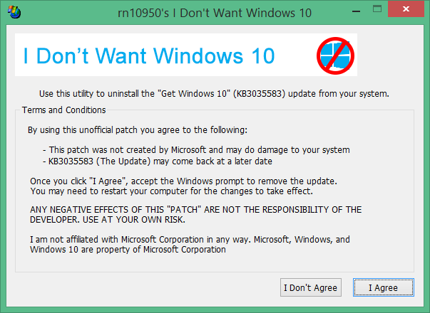 Je ne veux pas de l'outil Windows 10