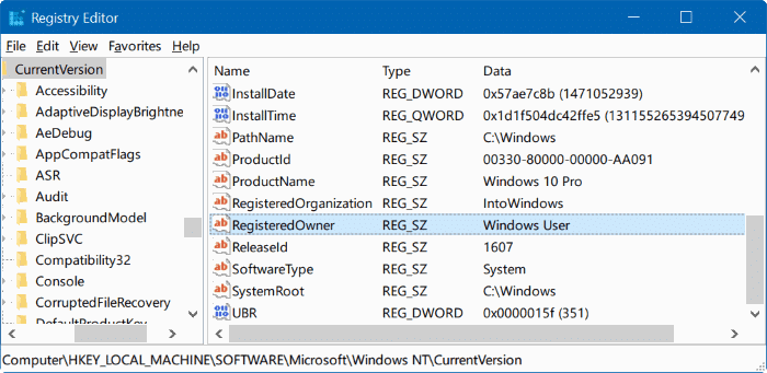 changer le nom du propriétaire enregistré et de l'organisation Windows 10 pic4