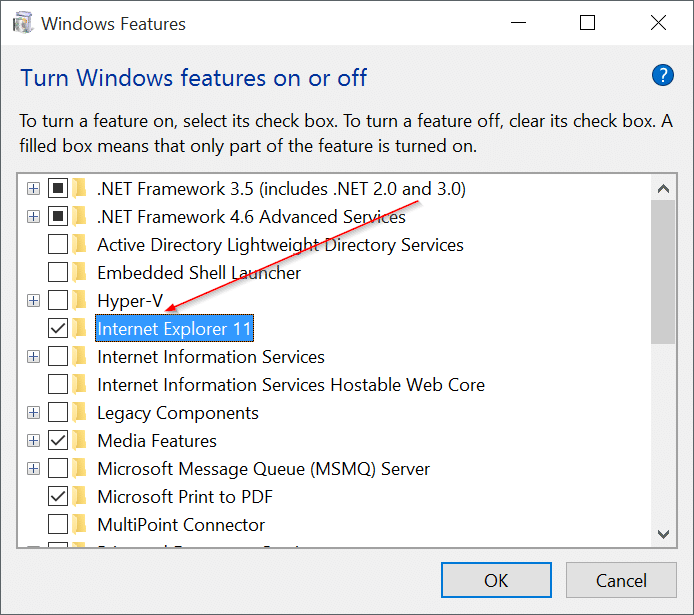 Supprimer Internet Explorer de Windows 10 Step4
