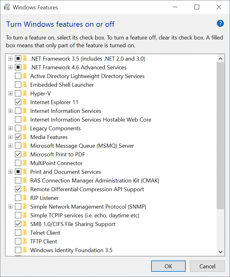 Activer ou désactiver les fonctionnalités dans Windows 10 étape 4