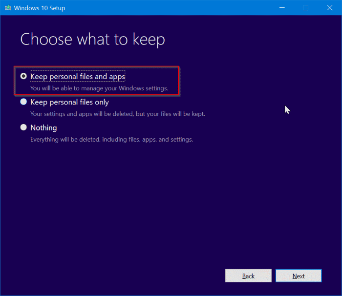 réparer l'installation de Windows 10 sans perdre les applications et les données pic8