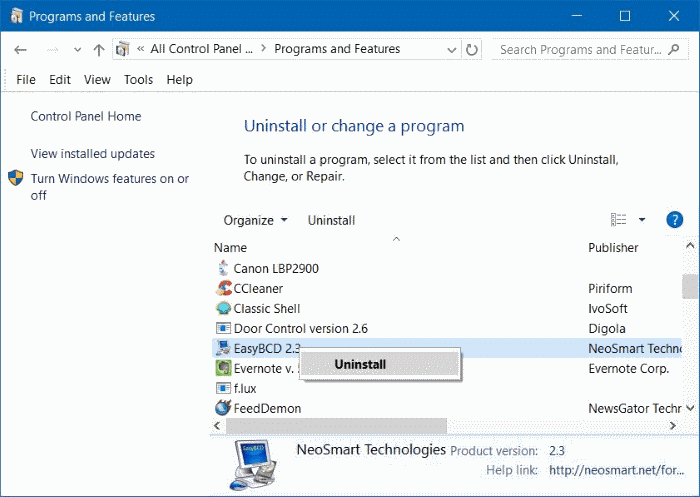 Désinstaller les programmes dans Windows 10 étape 9