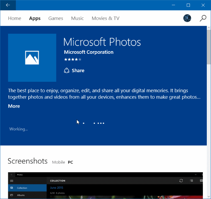 Réinstaller l'application Photos dans Windows 10 étape 8