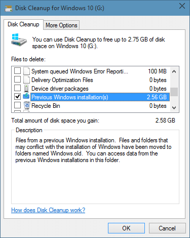 Supprimez le dossier Windows.old dans Windows 10 étape 6