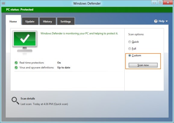 Analyser un dossier ou un lecteur à l'aide de Windows 8 Defender