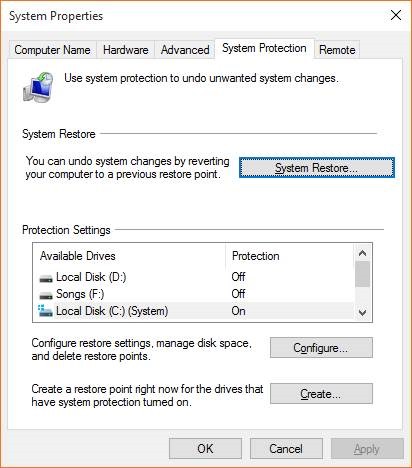 Créer un point de restauration dans Windows 10 étape 9