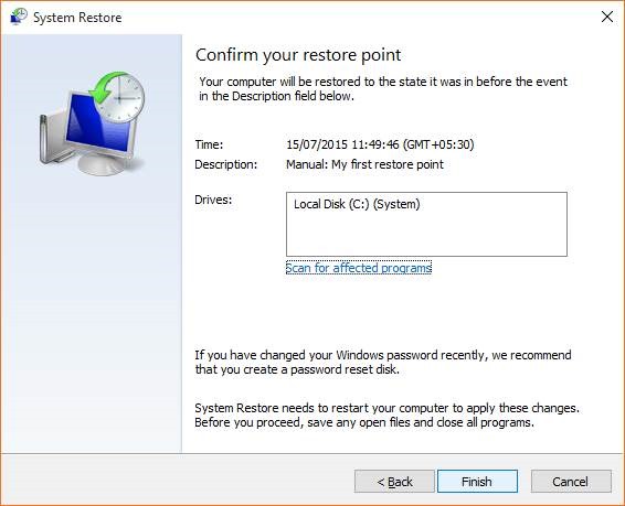 Créer un point de restauration dans Windows 10 étape 12
