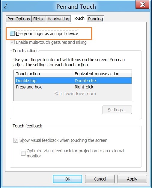 Activer ou désactiver l'écran tactile dans Windows 8 Étape 7