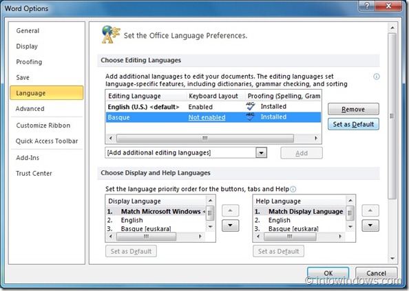 Comment activer les packs d'interface linguistique dans Office 2010 Étape 1