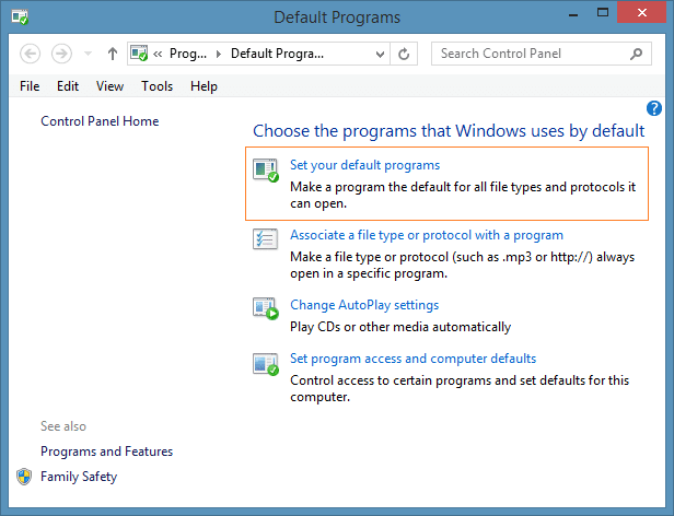 Définissez Windows Media Player comme lecteur audio par défaut dans Windows 8.1 Étape 2
