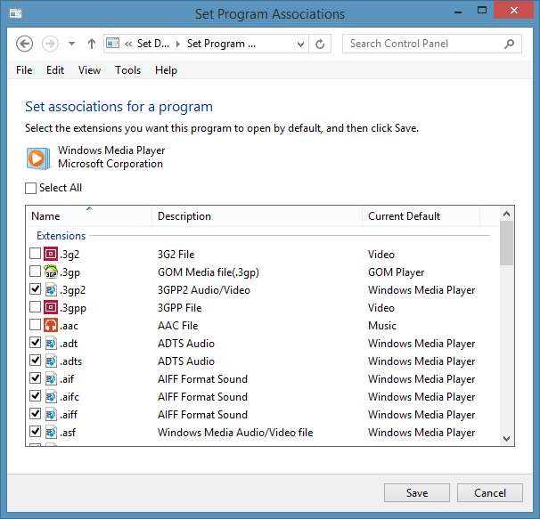 Définissez Windows Media Player comme lecteur audio par défaut dans Windows 8.1 Step5