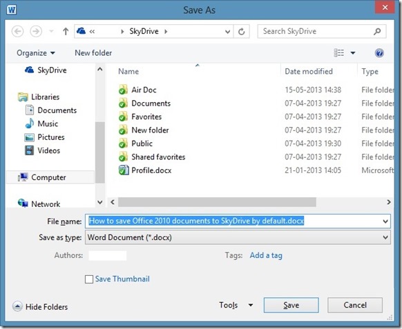 Enregistrer des documents Office 2010 dans SkyDrive Picture4