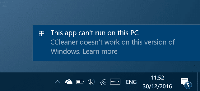 Cette application ne peut pas fonctionner sur cette erreur PC