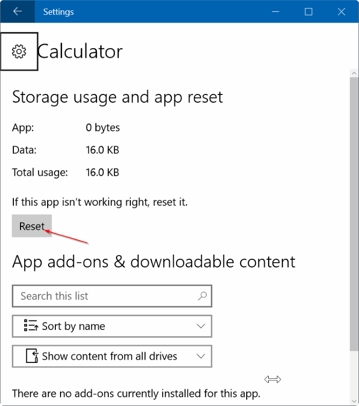 réinitialiser ou réinstaller la calculatrice dans Windows 10 step02