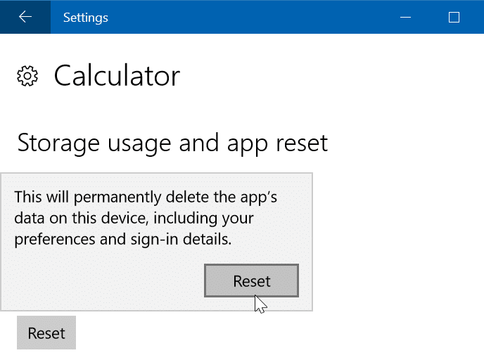 réinitialiser ou réinstaller la calculatrice dans Windows 10 step03