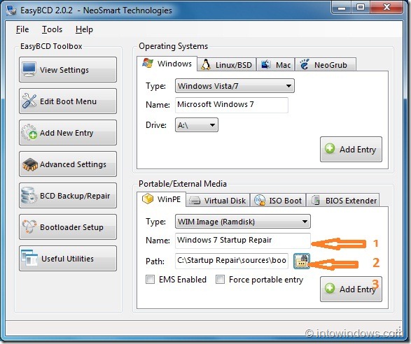 Ajouter une option de réparation de démarrage au menu de démarrage de Windows 7 Étape 3