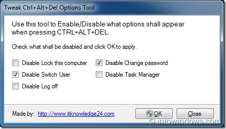 Ajouter ou supprimer le contrôle Alt Supprimer les options d'affichage dans Windows 7