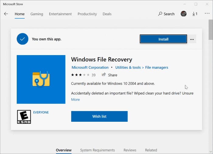 à l'aide de l'application de récupération de fichiers Windows dans Windows 10 pic2