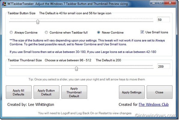 Modifier la taille du bouton de la barre des tâches Windows 7