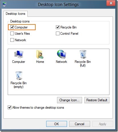 Afficher l'icône de l'ordinateur sur le bureau dans Windows 8 Step3