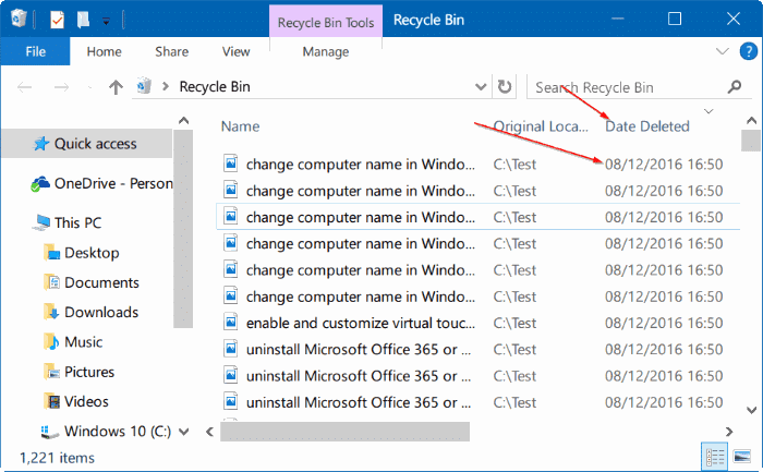 afficher les fichiers récemment supprimés dans Windows 10 étape 3