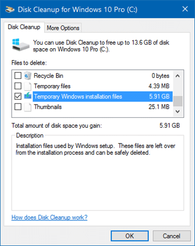 supprimer les fichiers d'installation Windows temporaires dans Windows 10 étape 4