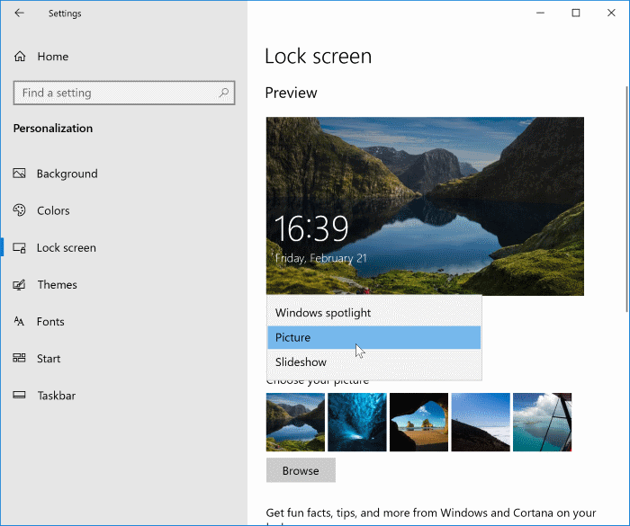 Activer ou désactiver l'image de l'écran de verrouillage Windows Spotlight dans Windows 10
