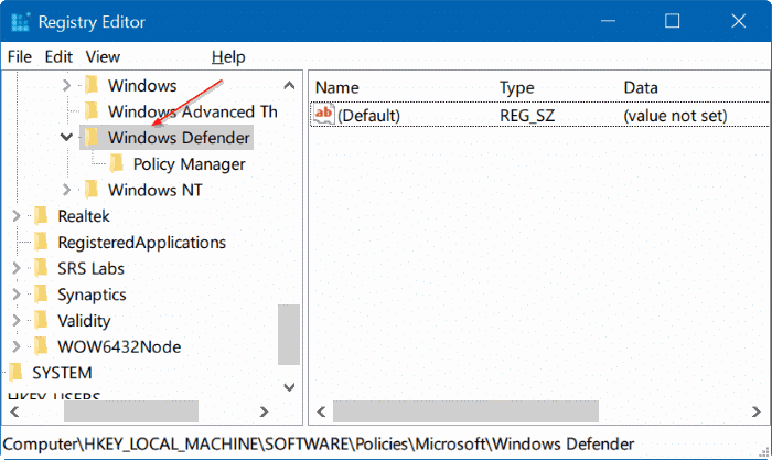 désactiver Windows Defender dans Windows 10 via le registre ou la stratégie de groupe step3
