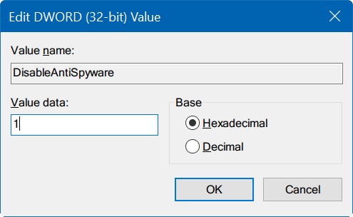 désactiver Windows Defender dans Windows 10 via le registre ou la stratégie de groupe étape 6
