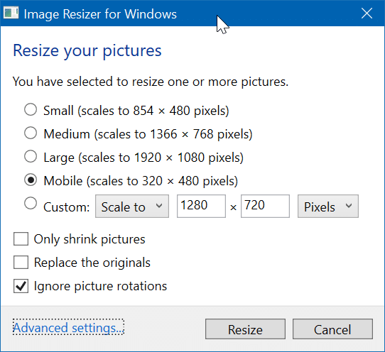 redimensionner les images à partir du menu contextuel dans Windows 10 pic2