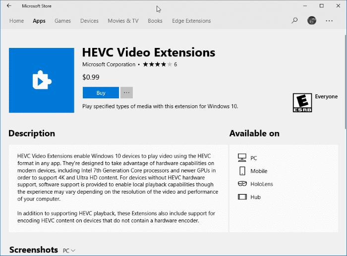 Microsoft facture les extensions multimédias HEVC