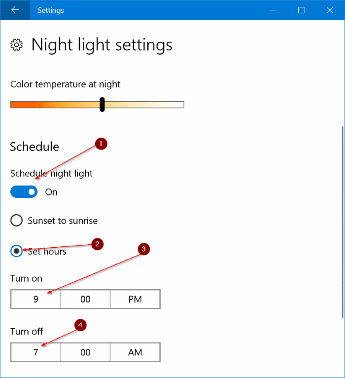 activer automatiquement le mode veilleuse dans Windows 10 pic3