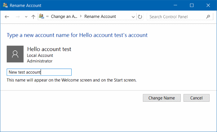 renommer le compte Microsoft ou local dans Windows 10 étape 11
