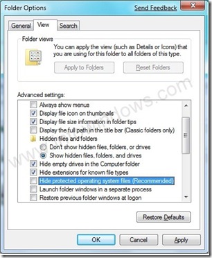 Options de dossier Windows 7
