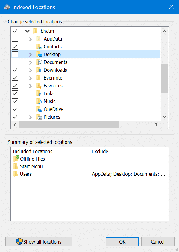 masquer les fichiers et les dossiers des résultats de recherche dans Windows 10 pic4