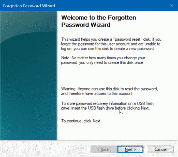 créer un disque de réinitialisation de mot de passe windows 10 sur usb pic4