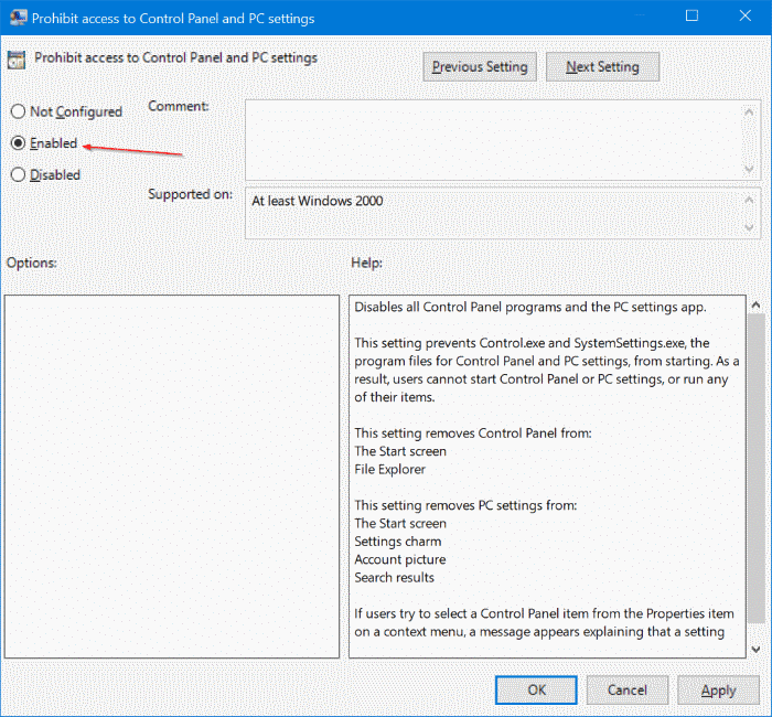 activer ou désactiver les paramètres dans Windows 10 pic3