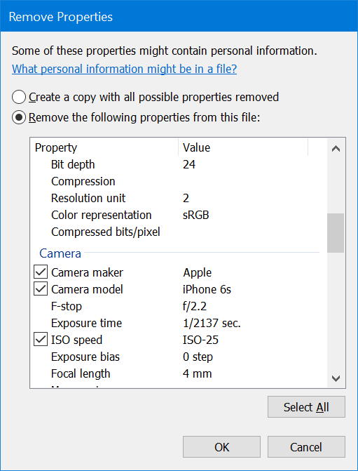 supprimer les informations personnelles des photos dans Windows 10 pic4