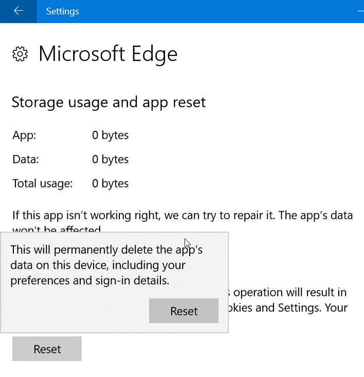 Réparer Microsoft Edge dans Windows 10 (5)